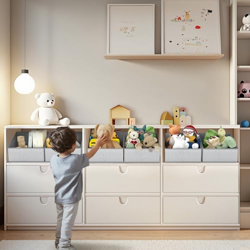 DIMJ Closet Storage Bins - Fabric Storage Baskets for Shelves, Collapsible Closet Organizers and Storage with Handles, Trapezoid Shelf Organization Storage Cubes for Purse, Toys, Books, Towel, Socks - color: Blended Gray, size: 6 Bins 11.4"x11.4"x7.8"