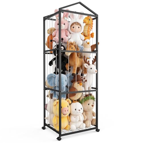 NomNest Stuffed Animal Storage Zoo, Large Carbon Steel Plushies Organizer, Heavy Duty Metal Teddy Bear Toy Holder with Wheels for Kids' Bedroom & Playroom & Nursery (Wheeled, Black) - color: Wheeled, Black