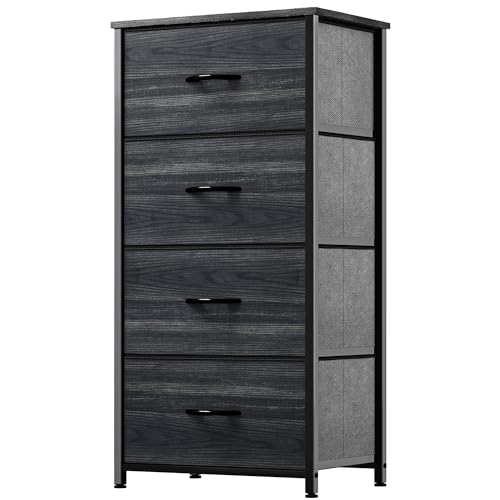 YITAHOME Dresser with 4 Drawers - Fabric Storage Tower, Organizer Unit for Hallway, Closets - Sturdy Steel Frame, Wooden Top & Easy Pull Fabric Bins, Black Wood Grain - color: Black Wood Grain, style: 4-Drawer