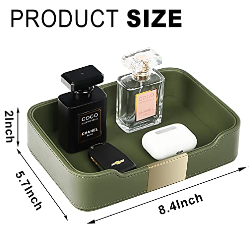 SANZIE Luxury Leather Tray Desktop Storage Catchall Organizer Decorative Tray for Entryway Table to Hold Jewelry Watch Keys Phone Wallet (Metal Gilded, Dusty Green) - color: Dusty Green