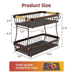 Sevenblue 2 Tier Large Fruit Basket for Kitchen Counter with 2 Mobile Banana Hangers, 2026 Pro Detachable Metal Fruit Bowl with Wooden Handle (Brown, 2 Tier) - color: Brown, size: 2 Tier