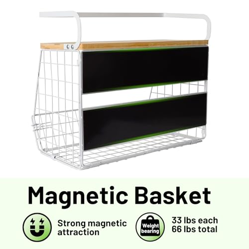 Ofiray-home Magnetic Fridge Shelf with Wood Lid, Fruit Potato Onion Storage Bins, Pantry Organizers, Large Container Spice Rack for Refrigerator, Kitchen Counter, Cabinet (2, White) - color: White, size: 2-Regular