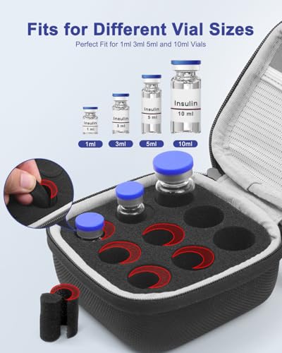 Krypthos 9 Slots Insulin Vial Protector Case, Insulin Vial Organizer Bag for Diabetics Standard 1ml 3ml 5ml and 10ml Vials, Insulin Carrying Case Fridge Holder Storage Holder, No Ice Pack