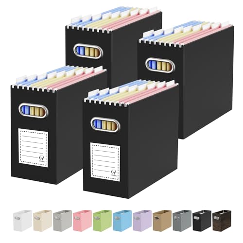 Oterri File Organizer Box, Portable Collapsible Cardboard File Folder Organizer with Handle for Letter Size Hanging Files, Document Storage Box for Home Office & Classroom (4 Packs, Black) - color: Black, size: Letter Size - 4 Packs