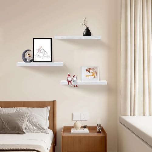 Upassion Floating Shelves for Wall Set of 3, 24" White Wall Shelves for Home Decor, Frame Display White Floating Shelf for Living Room, Bedroom, Bathroom, Kitchen - color: White, size: 24 Inch