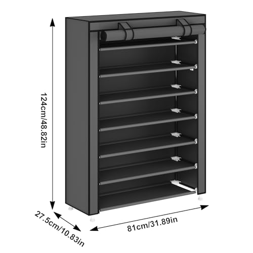 Laiensia 7-Tier Vertical Shoe Rack Organizer, Space Saving Shoe Storage Organizer, Non-Woven Cover Shoe Shelf Holds 28-35 Pairs for Bedroom, Hallway, Closet Entryway, Grey - color: Grey, size: 7-tier