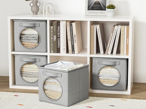 Vailando Ultra Thick Fabric Foldable Storage Cubes with Mesh Window - 11 Inch Cube Storage Organizer for Clothes, Shelves, Offices, Toys & Misc, Light Gray, 4 Pack - color: Light Gray, size: 4pcs-Cube 11"