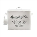 AuldHome Design Farmhouse Laundry Powder Container, White Enamelware Detergent Bin w/Scoop