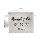 AuldHome Design Farmhouse Laundry Powder Container, White Enamelware Detergent Bin w/Scoop