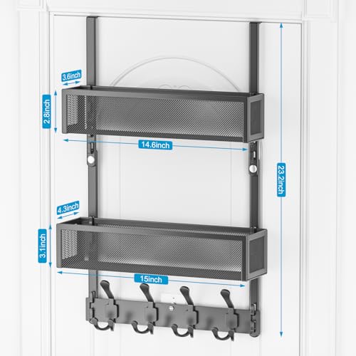 Over The Door Hooks Organizer, Door Hanger Towel Rack with 2 Baskets, Adjustable Over The Door Coat Rack, Back of Door Storage for Bedroom, Kitchen, Bathroom (Black) - color: Black, size: 2 Baskets