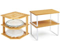Nuanchu 3 Pcs Cabinet Organizer Shelf Bamboo Corner Rack for Kitchen Counter and Kitchen Counter Shelves for Storage Plates Dishes Bowls Bread Spice Rack Stackable Expandable