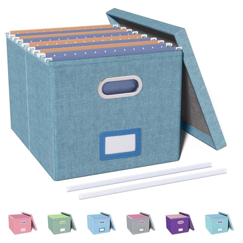 Oterri File Organizer with Lid, File Box, File Cabinet for Letter File Folder Storage, Hanging File Organizer for Office/Decor/Home,Document Organizer, 1 Pack,Dark-Blue-Box Only - color: Dark-blue, size: 1 pack
