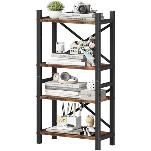 Desktop Bookshelf, 4-Tier Stackable Narrow Bookcase, Adjustable Industrial Desk Organizer & Hutch - Rustic Brown Wood Desktop Book Organizer for Living Room, Bedroom & Home Office - color: Vintage Brown