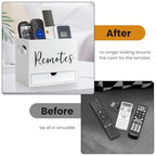 Remote Control Holder, 2 Slot Wooden TV Remote Holder for Table, Remote Box Desk Organizer with Drawers for Home Nightstand Office Supplies (White) - color: White