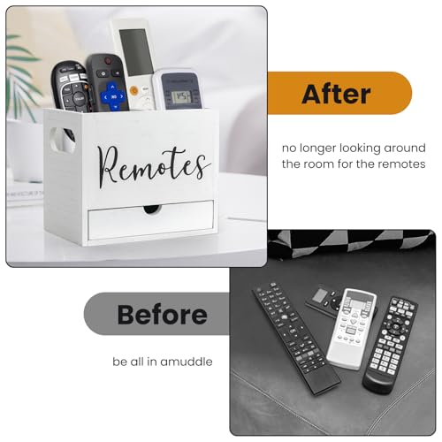 Remote Control Holder, 2 Slot Wooden TV Remote Holder for Table, Remote Box Desk Organizer with Drawers for Home Nightstand Office Supplies (White) - color: White