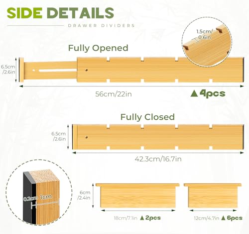 Bamboo Drawer Dividers 4PCS with Inserts, Expandable Kitchen Utensil Drawer Organizers,Adjustable drawer organizer for deep drawers Dresser Closet Underwear Storage Bedroom Bathroom Drawers(16.6"-22") - color: 4 Pack