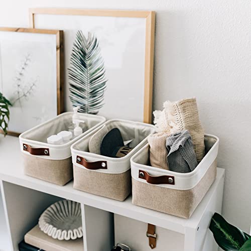 OrganiHaus Small Fabric Storage Baskets 3 Pack, 12x8in Cloth Storage Bins for Shelves, Small Baskets for Organizing Bathroom Pantry Closet, Canvas Shelf Baskets, Beige/Off-White - color: Beige / Off-White, size: Small - 3pc