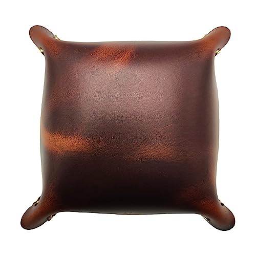 Leather Valet Tray Entryway Catchcall Tray Nightstand Organizer Storage for Wallets Watches Keys Holder Dish Bowl Coins Office Desk Accessory (Antique Brown-Oil Wax Leather). - color: Antique Brown-oil Wax Leather