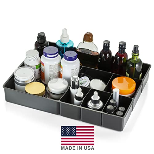 Officemate Deep Drawer Organizer Tray, 8 Compartments, 2 1/4"H x 15 1/8"W x 11 1/2"D, Black