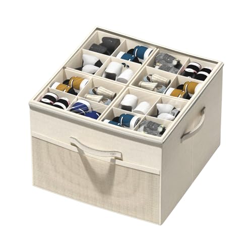 Aokeyee Shoe Organizer for Closet,Foldable Shoe Storage Organizer Box Bin with Adjustable Dividers and Clear Cover, Fits up to 16 Pairs - color: Beige, size: 1 PCS