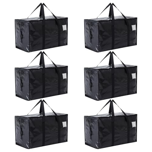 Moving Bags Heavy Duty Extra Large, Moving Boxes, Moving Supplies Essentials, Blue Storage Bins with Lids, Plastic Packing Totes, Storage Bags for Clothes with Handles & Zippers(Black, 6 Pack) - color: Black, size: 6 Pack