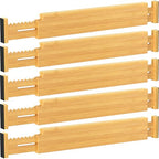 Lifewit 2.36" High 5 Pack Bamboo Drawer Dividers, 14.2-22" Expandable Kitchen Drawer Dividers, Adjustable Drawer Dividers for Clothes, Drawer Separators for Dresser, Kitchen, Bedroom, Bathroom