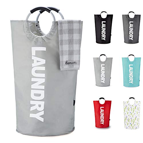 Caroeas 90L Laundry Basket (13 Colors), Waterproof Laundry Hamper, Laundry Bag with Padded Handles, Clothes Hamper, Collapsible Laundry Basket Easy Storage - color: Light Grey, size: 90L