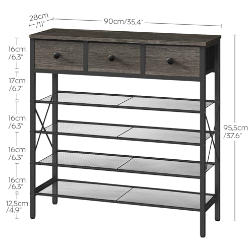 YATINEY 5-Tier Shoe Rack with 3 Drawers, Metal Shoe Organizer for 20 Pairs with Storage Shelves and Wooden Top, for Entryway, Hallway, Foyer, Closet, Charcoal and Black SS35BC - color: Charcoal + Black, size: 5 Tiers (37.6"H)