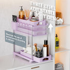 VERIFOST Under Sink Organizer - 2 Pack Adjustable Height, 2 Tier Organizers for Bathroom & Kitchen Sink, Purple - color: Purple