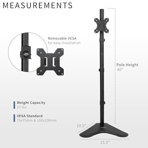 VIVO Extra Tall Single LCD Computer Monitor Free-Standing Adjustable Desk Stand for 1 Screen up to 27 inch, STAND-V011H - color: Black, size: 38" Tall