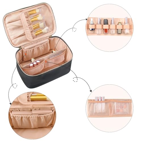 OCHEAL Makeup Bag, Portable Cosmetic Bag, Large Capacity Travel Makeup Case Organizer, Black For Women Toiletry Bag for Girls Traveling With Handle and Divider - color: 001_Black, size: Medium