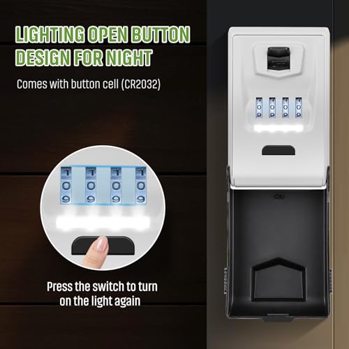 Key Lock Box for Outside with Light Up Dials - Sturdy Waterproof Combination Key Holder Wall Mount Key Storage Box for House Keys- Resettable Code Safe Security Outdoor LockBox Large Capacity