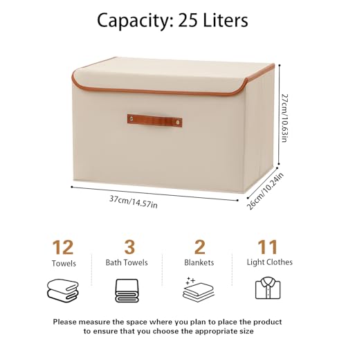 Tuza 2-Pack Large Fabric Storage Bins with Lids, Foldable Storage Boxes with Lids for Organizing, Decorative Storage Boxes with Handles for Home, Bedroom, Closet, Office(Khaki, Medium) - color: Khaki, size: 2 Pack - Medium