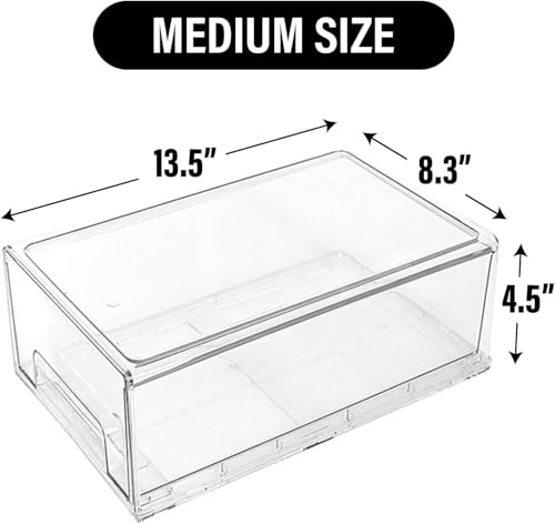 ShelfShaper Clear Plastic Storage Drawer Organizer Bins, Perfect for Kitchen Organization or Pantry Organization and Storage, Fridge Drawer Organizer Bins, Pantry Storage and Organization Bins - size: Medium 13.5 x 8.3 x 4.5