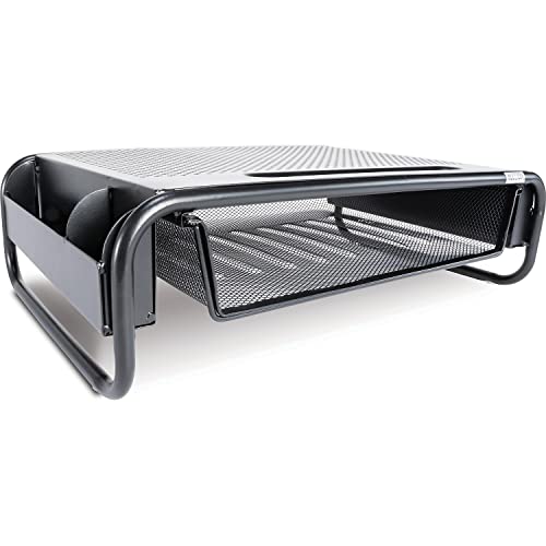 Allsop 32166 Metal Art Organizer 5 Riser Monitor Stand with Drawer and Side Caddies, Black
