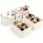 VERONLY Cosmetic Storage Bins Makeup Organizer, Adjustable Multifunction Storage Box Desk Drawer Divider for Makeup Brushes, Bathroom Countertop or Dresser, Set of 4 - style: Beige 4PC