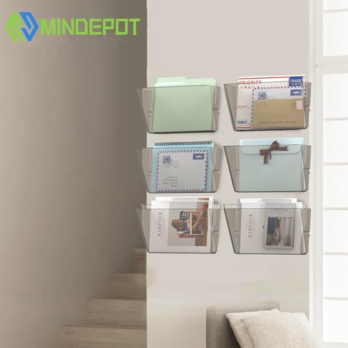 MINDEPOT 6 Pockets Acrylic Wall File Organizer, Clear Wall File Holder, Plastic Hanging Wall File Holder for Office, School and Home, Smoky - color: Smoky, size: 6Pack