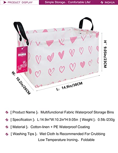 Rectangular Storage Basket Fabric Organizer Bin for Toys,Books,Clothes,Gifts,Pets-Perfect for Home,Office,Nursery,Dorm,Shelf(Rec-Pink hearts ) - color: Rec-Pink hearts