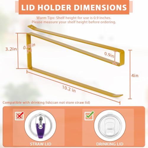 Tumbler Lid Organizer, Horizontal Tumbler Lid Storage Hook Up to 10 Lids, Space Saving Cup Lid Holders Under Cabinet Tumbler Lid Hook for Kitchen Organizer and Storage, Paper Towel Rack Hanger (Gold) - color: Gold, size: 1 Pack
