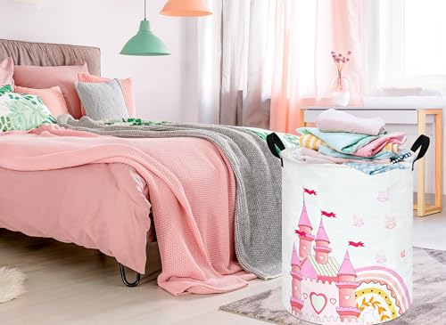 MAIZMZ Kids Hamper Pink Castle Storage Bins Organizer Toy Box Laundry Basket Large Canvas Collapsible Chest for Home/Dorm/Kitchen/Pet/Office/Closet/Shelf/Gift Baskets - color: castle pink