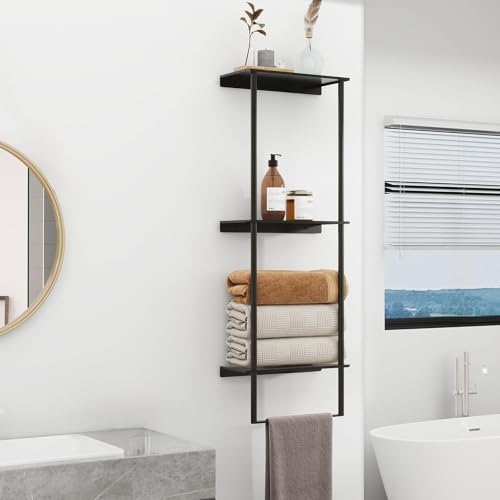 Towel Storage for Bathroom, 3 Tier Towel Rack with Shelf and Towel Bar, Wall Mounted Towel Racks for Bathroom Towel Storage and Organizer - Matte Black - color: Black - 3tier