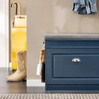 Haotian Small Shoe Storage Bench, Narrow Shoe Cabinet Entryway with 1 Flip-Drawer and Seat Cushion, Mini Shoe Rack Hallway Entrance Mudroom, Navy Blue FSR82-K-B - color: Navy, size: 1 Drawer:24x9.4x20"