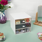 Desk Organizer with 3 Drawers, Clear Plastic Desk Storage Box, Desktop Organization for Office Supplies, Gel Pens, Pencils, Markers, Tape, Erasers, Paperclips, Chargers (White-3 Draws)