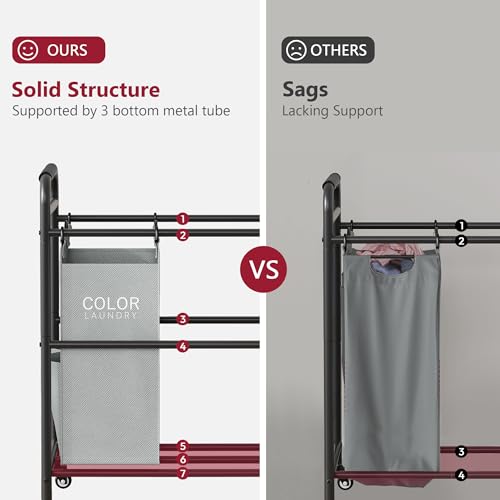 Tajsoon 5 Bag Laundry Sorter Cart, Laundry Hamper Sorter Basket with Heavy Duty Lockable Rolling Wheels for Clothes Storage, 5 Colors - color: Assorted