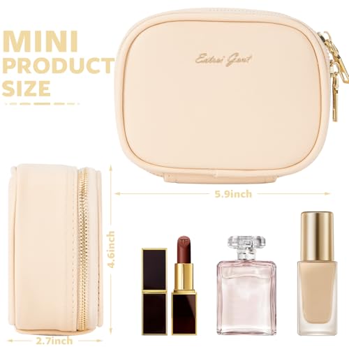 Mini Makeup Bag with Led Mirror,Small Travel Make up Bag 3 Light Modes Adjustable Brightness, for Women Organizer Cosmetic Bag, Portable Travel Train Toiletry Bag, for Pool Parties Work Touch-Ups - color: Beige