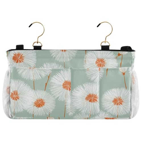 Bedside Caddy Metal Frame Hanging Organizer Bunk Bed Dorm Accessories Hook And Loop Storage Bag Large Pockets Green Minimalist Dandelion - color: Green Minimalist Dandelion