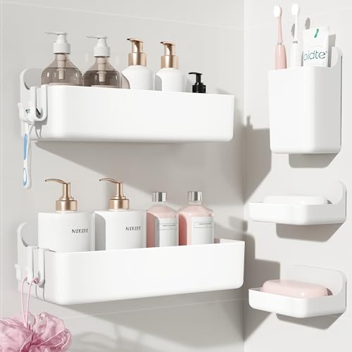 Nieifi Adhesive Wall Shelf, Shower Shelves 5 Pack with Soap Holder, Shower Organizer for Bathroom Organization, White - color: White, size: 5 pieces