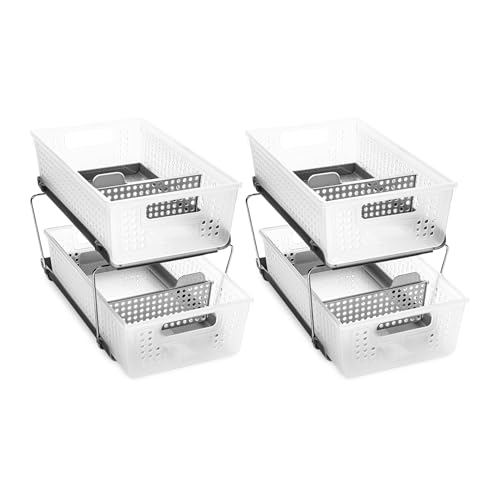 madesmart 2 Tier Organizer, Under Cabinet Storage with Pull Out Sliding Drawers, for Cleaning Supplies, Pantry, Undersink, Sponges, Bottles & Bath, Pull Out Baskets, Frost 2 PACK - color: Frost