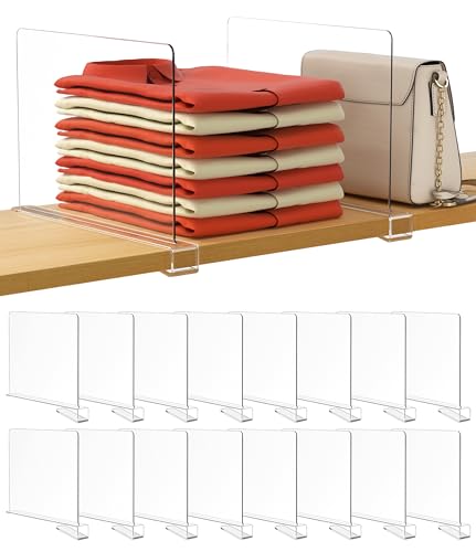 HBlife 16 Pack Clear Shelf Dividers, Vertical Purse Organizer for Closet Perfect for Sweater, Shirts, Handbags in Bedroom and Kitchen, Adjustable Acrylic Bookshelf for Organization - color: Clear, size: 16 PCS