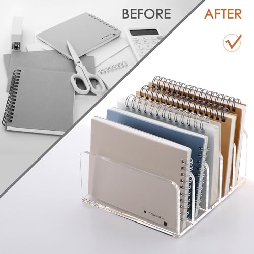 SANRUI Acrylic Desk Organizer, 5 Compartments Mail Organizer,Small File Holders Letter Organizer,Clear Office Organization,Multifunction Sorter Envelope Rack for Office,Home, School - style: 5 Sections
